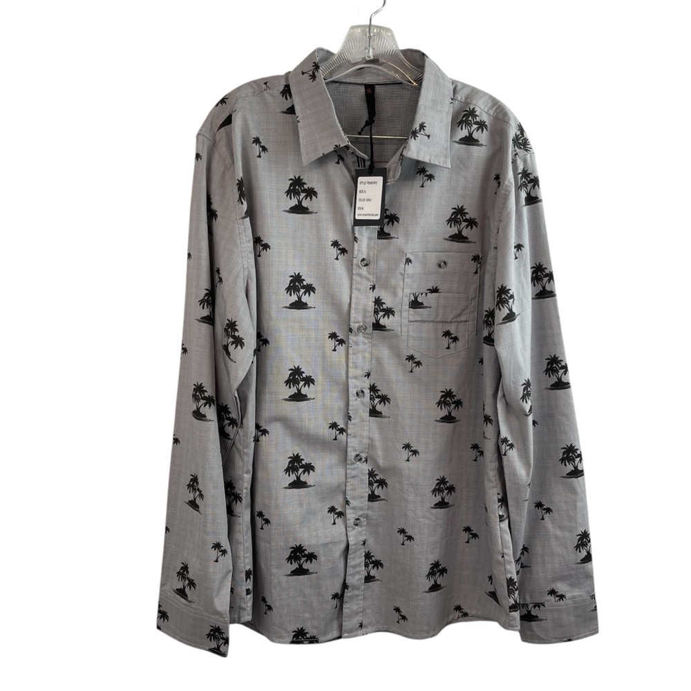 Smash Men's Button Up Shirt Palm Tree  Long Sleeve Gray Size XL New 100% Cotton